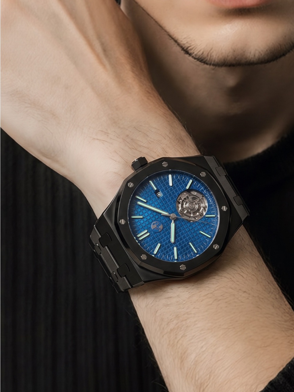 Blue Dial Mechanical Watch - luminous hands